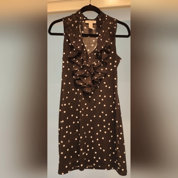 White House Black Market Dresses & Skirts - WHBM black & white polka dot v-neck dress with fun ruffles XS
